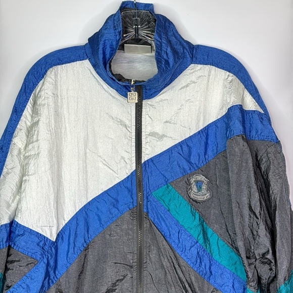 Vintage Givenchy Active Sports Blue Gray Nylon Windbreaker Jacket Size Large - Picture 2 of 11